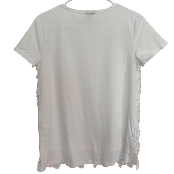 NWOT Ann Taylor Women's Size SMALL Floral Lace Layer Tee Color White 100% Cotton - Picture 5 of 6